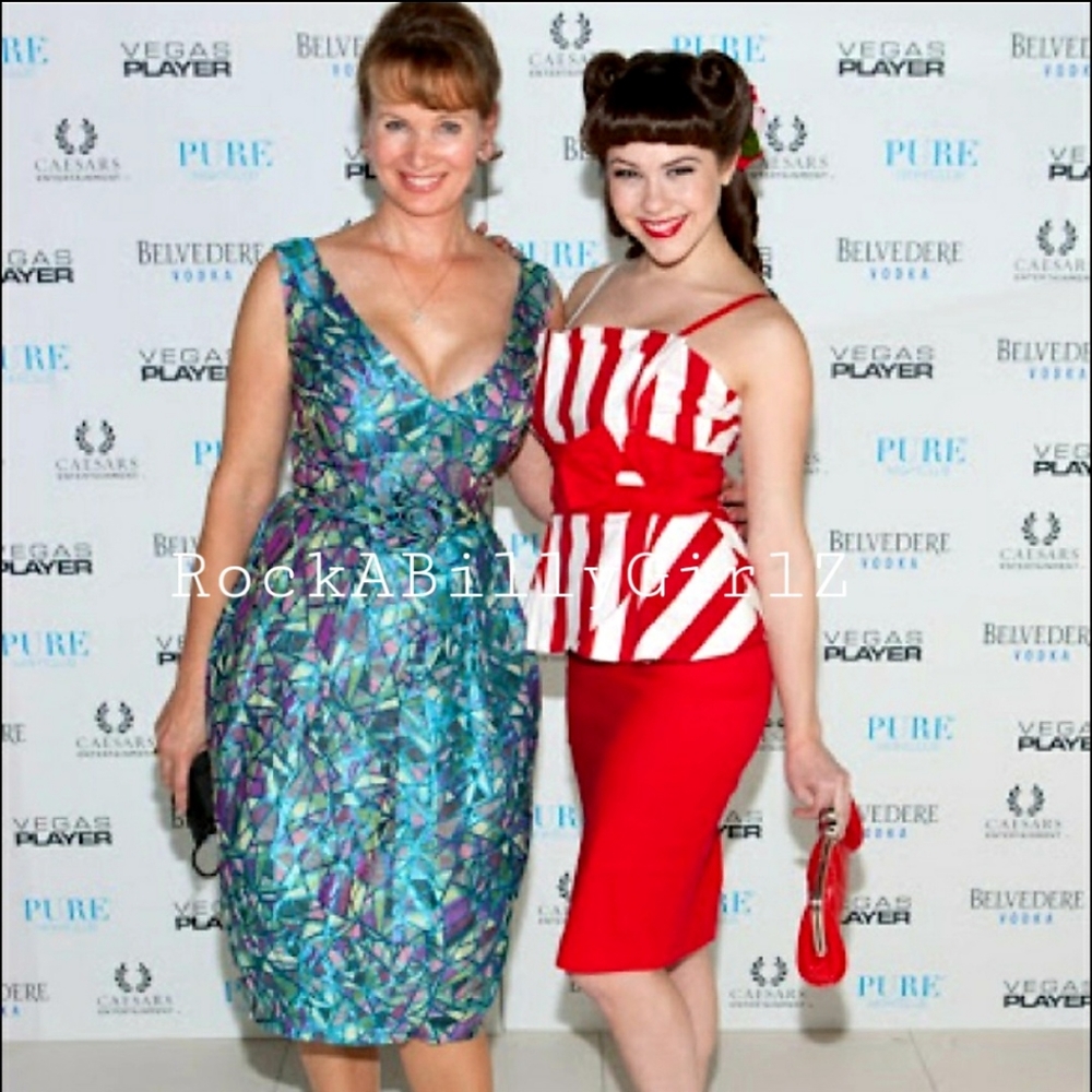 Tatyana Bubble Vintage Art Deco 1950’s Vogue Blue Geo Rose Twist Bow Pinup Dress - Picture 2 of 9